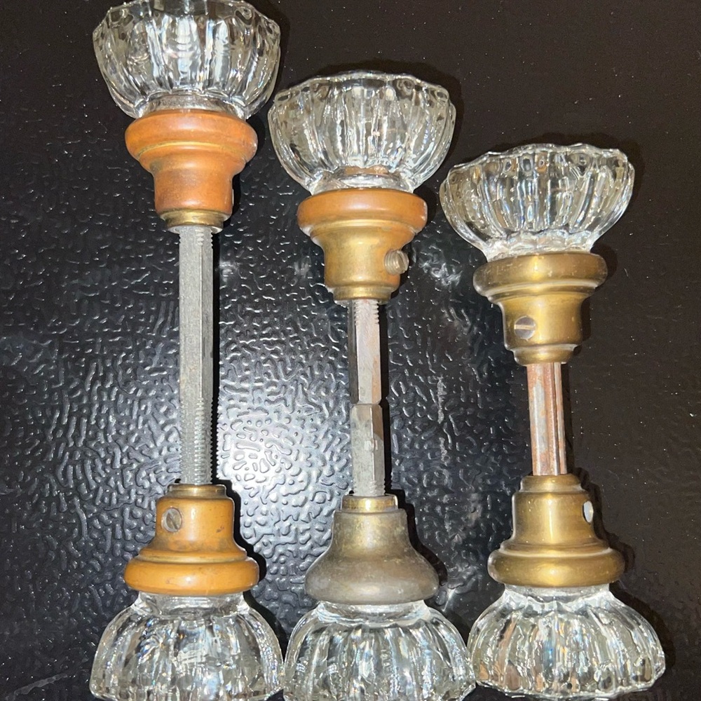 Vintage Glass and Brass Door Knob Set